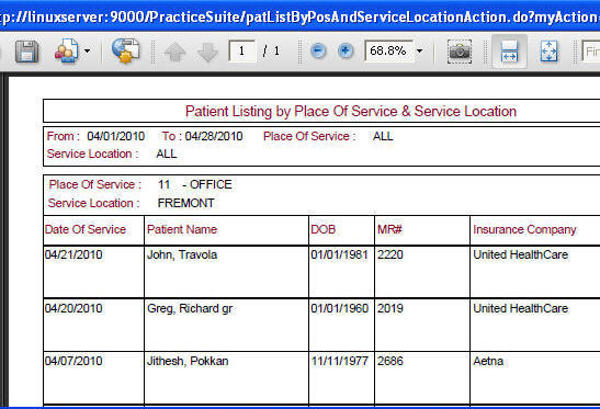 Patient listing by POS and Service Location pdf report